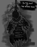  absurd_res blood bloodied bodily_fluids chain crown eldritch english_text halftones hanged_king haveyouseentheyellowsign hi_res inktober knot masterzoroark666 monochrome noose rags text torso 