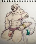  abs another_eidos_of_dragon_vein_r anthro balls canid canine canis clothing flaccid genitals hi_res higanbana_zero male mammal mostly_nude muscular muscular_anthro muscular_male nipples pecs penis solo toga traditional_media_(artwork) wolf zacharoff_(anothereidos_r) 