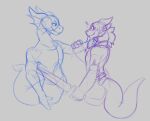  2021 alphax10 anthro blush clothed clothing dragon duo female male melee_weapon nude sketch sword weapon 