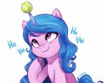  absurd_res ball blue_hair equid equine female hair hasbro hi_res horn izzy_moonbow_(mlp) laugh mammal marenlicious mlp_g5 my_little_pony purple_eyes simple_background tennis_ball unicorn white_background 