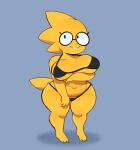  alphys anthro areola arm_under_breasts belly big_breasts bikini breasts buckteeth clothed clothing deep_navel eyewear female freckles front_view glasses hi_res lizard looking_at_viewer navel non-mammal reptile scales scalie short_stack simple_background skimpy slightly_chubby slip smile solo somescrub standing swimwear teeth thick_tail thick_thighs undertale undertale_(series) video_games wide_hips yellow_body yellow_scales 