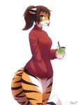  2021 absurd_res alex_marx anthro beverage bottomless bubble_tea clothed clothing container cup digital_media_(artwork) dipstick_tail felid female fur green_eyes hi_res holding_cup holding_object inner_ear_fluff mammal markings orange_body orange_fur pantherine portrait red3engine red_clothing red_sweater red_topwear signature simple_background solo straw striped_body striped_fur stripes sweater tail_markings thick_thighs three-quarter_portrait tiger topwear tuft white_background white_body white_fur 