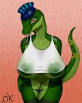  4:5 absurd_res anthro areola areola_slip big_areola big_breasts breasts clothed clothing crop_top demonkussh fangs female forked_tongue genitals hat headgear headwear hi_res huge_breasts leaning leaning_forward looking_at_viewer nipples panties panties_down partially_clothed pussy reptile scalie shirt smile smiling_at_viewer snake snake_tongue solo tank_top teeth tongue topwear translucent translucent_clothing under_boob underwear underwear_down wet wet_clothing wet_shirt wet_topwear 