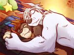  4:3 anthro canid canine canis disney duo fangs felid kingdom_hearts lion lion_sora male male/male mammal pantherine raft riku_(kingdom_hearts) shirtless spooning square_enix sunset ventkazemaru video_games water whiskers wolf 