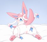  absurd_res blush canid canine eeveelution female feral flong fur genitals hi_res humanoid_pussy_on_feral looking_at_viewer mammal nintendo open_mouth pok&eacute;mon pok&eacute;mon_(species) pussy sex simple_background solo sploot sylveon video_games 