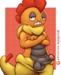  2019 anthro balls bodily_fluids crossed_arms erection foreskin genital_fluids genitals half-closed_eyes humanoid_genitalia humanoid_penis looking_at_viewer male mytigertail narrowed_eyes nintendo partially_retracted_foreskin patreon patreon_logo penis pok&eacute;mon pok&eacute;mon_(species) precum scalie scrafty solo text url video_games 