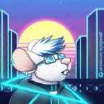  1:1 2019 ambiguous_gender animated anthro blue_eyes clothing collar ear_piercing ear_ring eyewear glasses hoodie low_res mammal mouse murid murine mytigertail patreon patreon_link patreon_logo piercing rodent short_playtime solo synthwave teeth_showing topwear 