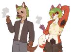  angry anthro canid canine captainstanky cigarette dirty dreadlocks duo fox hyaenid male male/male mammal messy snugsmuggg tagme xyeen 