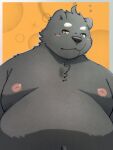  2021 3:4 anthro belly biped black_body black_nose blush kemono male mammal menmen_kesinn moobs navel nipples overweight overweight_male portrait solo ursid 