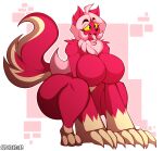  2018 absurd_res alternate_species anthro artist_name big_breasts big_hands breasts canid canine canis curvy_figure digital_media_(artwork) eyelashes fangs featureless_breasts feet female fingers fur hair hi_res hourglass_figure huge_breasts kneeling kyoob_(thegentlebro) long_tail mammal multicolored_body multicolored_fur nude pink_hair red_body red_fur simple_background simple_eyes smile solo superix tan_body tan_fur teeth thick_thighs toes tongue tongue_out two_tone_body two_tone_fur voluptuous wide_hips wolf yellow_sclera 