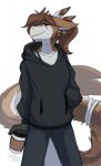 2021 ambiguous_gender anthro biped black_clothing black_sweater black_topwear bottomwear brown_hair clothed clothing destiny_(milodesty) dragon fully_clothed fur furred_dragon hair hi_res looking_at_viewer milodesty pants simple_background smile solo standing sweater topwear white_background 