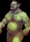  2021 absurd_res areola balls barely_visible_glans beard black_background black_hair black_nipples black_pubes body_hair chest_hair facial_hair fist flexing foreskin genitals glans green_balls green_body green_penis green_skin hair hairy_arms half-erect hi_res humanoid humanoid_genitalia humanoid_penis humanoid_pointy_ears looking_ahead male muscular navel nipples not_furry notched_ear nude orc pecs penis pink_glans portrait pose pubes scrappyvamp side_butt simple_background slightly_chubby slightly_chubby_male solo standing three-quarter_portrait tusks 