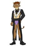  3:4 anthro bovid bovine briefs bulge cattle clothed clothing collar exposed_chest footwear full-length_portrait fuze hi_res male mammal nipples portrait shoes simple_background skimpy socks solo underwear white_background 