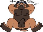  accessory anthro baconatordeluxe balls blush butt canid canine canis dialogue domestic_dog feet genitals hands_behind_head headband male mammal molosser naruto nude pakkun penis pug small_molosser solo toy_dog 