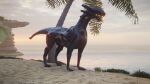  16:9 3d_(artwork) beach cove digital_media_(artwork) dragon grass machine mechanical_dragon mikeiscool12345 palm_tree plant sand sea seaside sky solo tree water widescreen 