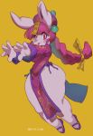  2021 anthro blep breasts chao_pyon_pyon clothed clothing female hi_res kaeritai07 lagomorph leporid mammal orange_background rabbit simple_background solo thick_thighs tongue tongue_out wide_hips 