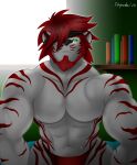 alphanox anthro big_muscles blindfold facial_hair felid hi_res male mammal muscular pantherine solo tiger 