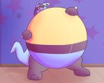  5:4 anthro belly bicornasaurs big_belly black_body black_fur black_nose blue_body blue_ears blue_fur blue_tail fur hi_res hyper hyper_belly inflation inflation_bulb lucario male nintendo pok&eacute;mon pok&eacute;mon_(species) red_eyes solo video_games yellow_body yellow_fur 