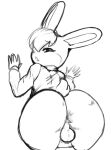  animal_crossing anthro anus balls big_butt bottomless butt clothed clothing digital_media_(artwork) genitals girly lagomorph leporid male mammal monochrome nintendo rabbit sasha_(animal_crossing) thecon thick_thighs video_games 