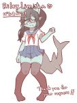  3:4 anthro black_hair bottomwear clothing dragon eyewear female female_(lore) fish flat_chested gemuaka719_(artist) girly glasses green_eyes hair hi_res hybrid kemono legwear long_hair marine red_eyewear red_glasses riley_(anulotty) sailor_uniform school_uniform serafuku shark shark_tail skirt solo stockings thigh_highs trans_(lore) trans_woman_(lore) uniform young 