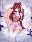  accessory anthro areola bed bed_sheet bedding blue_eyes blush bottomwear breasts brown_hair chest_tuft chizu_(rinnyrawr) clothed clothing clothing_lift curtains digital_media_(artwork) eyelashes felid feline female footwear furniture hair hair_accessory hair_bow hair_ribbon hi_res inner_ear_fluff legwear long_hair looking_at_viewer mammal nipples on_bed pillow pink_areola pink_bottomwear pink_clothing pink_nipples pink_skirt presenting presenting_breasts ribbons shaded shirt shirt_lift sitting sitting_on_bed skirt socks solo tekahika text thigh_highs thigh_socks topwear tuft url white_clothing white_footwear white_inner_ear_fluff white_legwear white_shirt white_socks white_thigh_highs white_thigh_socks white_topwear window 