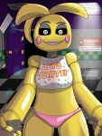  &lt;3 &lt;3_eyes 2021 3:4 animatronic anthro avian bib bird ceiling_lights chicken darkness door doorway duo electricity female five_nights_at_freddy&#039;s five_nights_at_freddy&#039;s_2 floor galliform gallus_(genus) hand_holding hi_res human human_pov leading looking_at_viewer lovetaste_chica machine male male/female mammal phasianid robot scratch_mark sharp_teeth smile smiling_at_viewer teeth tile tile_floor toy_chica_(fnaf) video_games warning_sign word360 