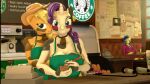  16:9 3d_(artwork) 4k 69_(number) absurd_res anthro anthrofied applejack_(mlp) apron bell big_breasts black_body black_fur blonde_hair blue_hair blush bovid bovine breasts cash_register cattle cleavage clothed clothing collar cowbell digital_media_(artwork) ear_tag english_text equid equine facial_piercing fan_character female female/female friendship_is_magic fur green_apron green_clothing green_eyes group hair hasbro hi_res horn horse hybrid i_mean_breast_milk long_hair looking_at_viewer mammal meme milky_way_(character) my_little_pony nose_piercing nose_ring notebook number numbered_ear_tag numbered_tag orange_body orange_fur pencil_(object) piercing pony purple_hair raricow_(mlp) rarity_(mlp) silkworm205 starbucks tag text trio unicorn white_body white_fur widescreen yellow_body yellow_fur 