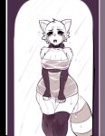  absurd_res ailurid anthro big_breasts breasts butt_from_the_front cleavage clothed clothing digital_media_(artwork) dress female genitals hi_res legwear mammal pussy red_panda shaded solo thigh_highs tsampikos wide_hips 