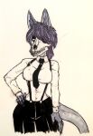 anthro bone breasts business_suit canid canine canis claws clothed clothing crossdressing female malo mammal marsh_(marshthemalo) necktie scp-1471 scp-1471-a scp_foundation skull skull_head solo suit suspenders traditional_media_(artwork) victordantes wolf 