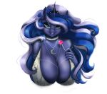  alpha_channel anthro big_breasts blue_hair breasts candy cleavage clothed clothing collar crown dessert dress equid equine female food friendship_is_magic green_eyes hair hasbro hi_res horn horse jewelry lollipop long_hair mammal mdwines my_little_pony pony princess_luna_(mlp) smile smiling_at_viewer solo winged_unicorn wings 