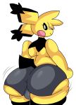  anthro balls_outline big_butt bulge butt clothed clothing genital_outline girly hi_res lewd_dorky looking_at_viewer looking_back male nintendo partially_clothed pichu pok&eacute;mon pok&eacute;mon_(species) shaking_butt solo thick_thighs topless video_games 