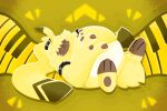  angoramon anthro bandai_namco cheesecakewitch digimon digimon_(species) digimon_ghost_game fluffy fur hair_over_eyes hi_res lagomorph leporid long_ears lying male mammal on_back rabbit sleeping solo yellow_body yellow_fur 