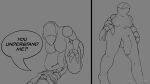  16:9 4k absurd_res barotrauma big_penis breasts comic diving_suit foreskin gankgoat genitals gynomorph hi_res intersex low-angle_view monochrome monster mudraptor penis pulling_up_pants size_difference widescreen 