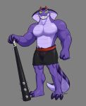  anthro badroy bulge clothed clothing club_(weapon) cobra costume hi_res male melee_weapon muscular muscular_anthro muscular_male pecs purple_body reptile scalie sid_(character) snake snake_hood solo topless weapon 