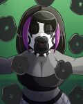  4:5 anthro big_breasts black_lipstick bodypaint bovid breasts caprine collar eyes_closed face_paint female hi_res jamearts kiss_mark kissing lips lipstick makeup mammal morgana_(yami) open_mouth sheep simple_background solo spiked_collar spikes thick_lips 
