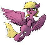  blonde_hair equid equine feathered_wings feathers female feral flying hair hasbro hi_res hooves mammal mane my_little_pony pegasus pink_body solo spread_wings sweet_treat_(gyro) tatykin wings 