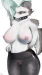  2021 anthro big_breasts biped breasts canid canid_demon canine clothed clothing collar demon digital_media_(artwork) ear_piercing eyebrow_piercing facial_piercing female fingers fur fur_tuft genitals green_hair hair hellhound helluva_boss hi_res legwear long_hair looking_down loona_(helluva_boss) mammal monotone_hair multicolored_body multicolored_fur nipples no_underwear nude pantyhose piercing pussy red_sclera sackrany shaded signature simple_background solo tuft two_tone_body two_tone_fur vaginal white_background white_body white_eyes white_fur 