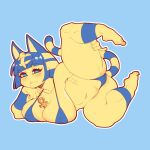  1:1 alternate_species animal_crossing animal_humanoid ankh ankha_(animal_crossing) arm_markings arm_support bedroom_eyes bent_wrist between_breasts big_breasts bikini biped blonde_hair blue_background blue_bikini blue_body blue_clothing blue_ears blue_eyes blue_fur blue_hair blue_skin blue_swimwear blue_tail blush breasts butt camel_toe cat_humanoid cleavage clothed clothing digital_media_(artwork) egyptian eyelashes feet felid felid_humanoid feline feline_humanoid female front_view fur hair hand_on_leg hand_on_own_leg hand_on_own_thigh hand_on_thigh hi_res holding_leg holding_thigh humanoid humanoid_feet humanoid_hands humanoidized leg_markings looking_at_viewer lying mammal mammal_humanoid markings midriff monotone_ears multicolored_body multicolored_fur multicolored_hair multicolored_skin narrowed_eyes nintendo nipple_outline on_side plantigrade raised_leg ring_(marking) ringtail scrib_squab seductive short_hair short_stack simple_background skimpy smile solo spread_legs spreading swimwear tail_markings thick_thighs two_tone_body two_tone_fur two_tone_hair two_tone_skin two_tone_tail uraeus video_games yellow_body yellow_fur yellow_skin yellow_tail 