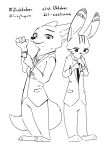  2021 absurd_res anthro barefoot canid canine clothed clothing disney duo feet fox fully_clothed fur hi_res inktober inktober_2021 jack_savage judyhopps44 lagomorph leporid male mammal monochrome nick_wilde rabbit red_fox simple_background standing suit white_background zootopia 