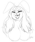  anthro bare_breasts black_and_grey durg_(artist) fan_character honey_bunny lagomorph leporid licking licking_lips mammal monochrome nipples nude rabbit tongue tongue_out 