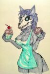  anthro apron apron_only bone breasts canid canine canis claws cleavage clothed clothing cupcake dessert female food malo mammal marsh_(marshthemalo) mostly_nude scp-1471 scp-1471-a scp_foundation skull skull_head solo traditional_media_(artwork) victordantes wolf 