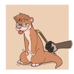  1:1 2021 absurd_res anthro backscratcher blush border brown_body brown_fur disembodied_hand duo eyewear fingers fur glasses hi_res holding_object hooved_fingers hooves louart lutrine mammal mustelid signature tongue tongue_out white_border 