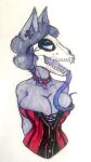 anthro bone breast_squish breasts canid canine canis choker claws cleavage clothed clothing corset ear_piercing female humanoid jewelry lingerie malo mammal marsh_(marshthemalo) necklace piercing scp-1471 scp-1471-a scp_foundation skull skull_head solo squish tongue tongue_out topwear traditional_media_(artwork) victordantes wolf 