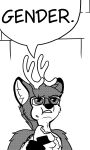  2021 3:5 ambiguous_gender anthro antlers black_and_white black_nose brick_wall capreoline cervid cheek_tuft chest_tuft confusion delicious_in_dungeon dialogue digital_media_(artwork) english_text facial_tuft fluffy fluffybuck fluffybuck_(character) food fur hi_res horn humor mammal monochrome rice rice_ball shoulder_tuft simple_background solo speech_bubble text tuft wall_(structure) white-tailed_deer white_background white_body white_fur 