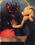  anthro canid canid_demon canine canis claws colored creepy demon fangs hell hellhound hi_res male mammal mirror monster nyghtmar3 scared solo traditional_media_(artwork) wolf 
