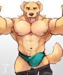  2021 abs anthro armpit_hair big_bulge big_muscles bird_dog bodily_fluids body_hair bulge canid canine canis clothed clothing domestic_dog drooling erection erection_under_clothing eyebrows front_view fur golden_retriever hi_res hunting_dog looking_at_viewer makowolf1 male mammal muscular muscular_anthro muscular_male navel nipples obliques pants_down partially_clothed pecs pubes retriever saliva simple_background solo tongue tongue_out tuft underwear white_background 