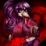  1:1 anthro argentine avian big_breasts big_nose blood bodily_fluids breasts che_word dahliabunni female hair purple_eyes purple_hair solo tan_body tan_skin text tongue tongue_out toriningen yume_nikki 