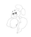  5:6 absurd_res aged_up anais_watterson anthro areola bedroom_eyes bent_over ber00 big_breasts big_butt black_and_white breasts butt cartoon_network curvy_figure female grin half-closed_eyes hand_on_breast hi_res holding_breast huge_breasts lagomorph leporid looking_at_viewer mammal monochrome narrowed_eyes nipples nude rabbit seductive short_stack simple_background smile solo the_amazing_world_of_gumball thick_thighs voluptuous white_background wide_hips 
