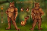  5_fingers anthro butt claws david_the_bear featureless_crotch fingers front_view grass hand_on_hip hi_res invidiart male mammal model_sheet natural_colors navel nude orange_eyes outside pawpads paws plant rear_view smile solo standing tiger_stripes ursid 