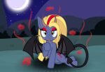  ace_of_spades badumsquish blonde_hair blue_eyes cutie_mark demon equid equine eyeshadow female feral forked_tongue freckles full_moon hair hasbro hi_res highlights_(coloring) horn horse long_hair looking_at_viewer makeup mammal membrane_(anatomy) membranous_wings moon my_little_pony night outside pony possession quadruped red_eyeshadow red_hair red_highlights spade_tail star star_tracker_(mlp) tongue tongue_out wings 
